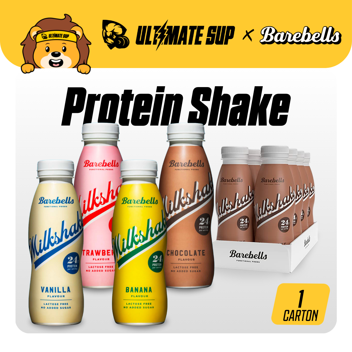 Barebells, MilkShake, Protein Shakes, 8 bottles/box - Ultimate Sup Singapore