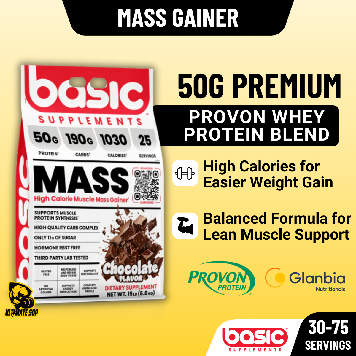 Basic Supplements, Basic Mass, High Calorie Mass Gainer, Added MCT Oils for Lean Bulk & Weight Gainer, 15lbs - Ultimate Sup Singapore