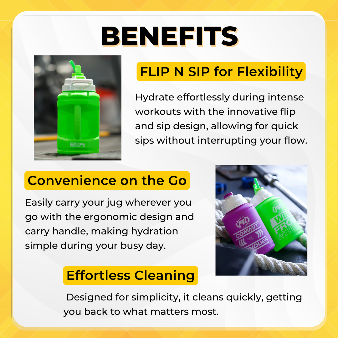 PVL, Power Jug Flip-N-Sip Water Bottle, 1/2 Gallon (1.89 L) - Ultimate Sup Singapore