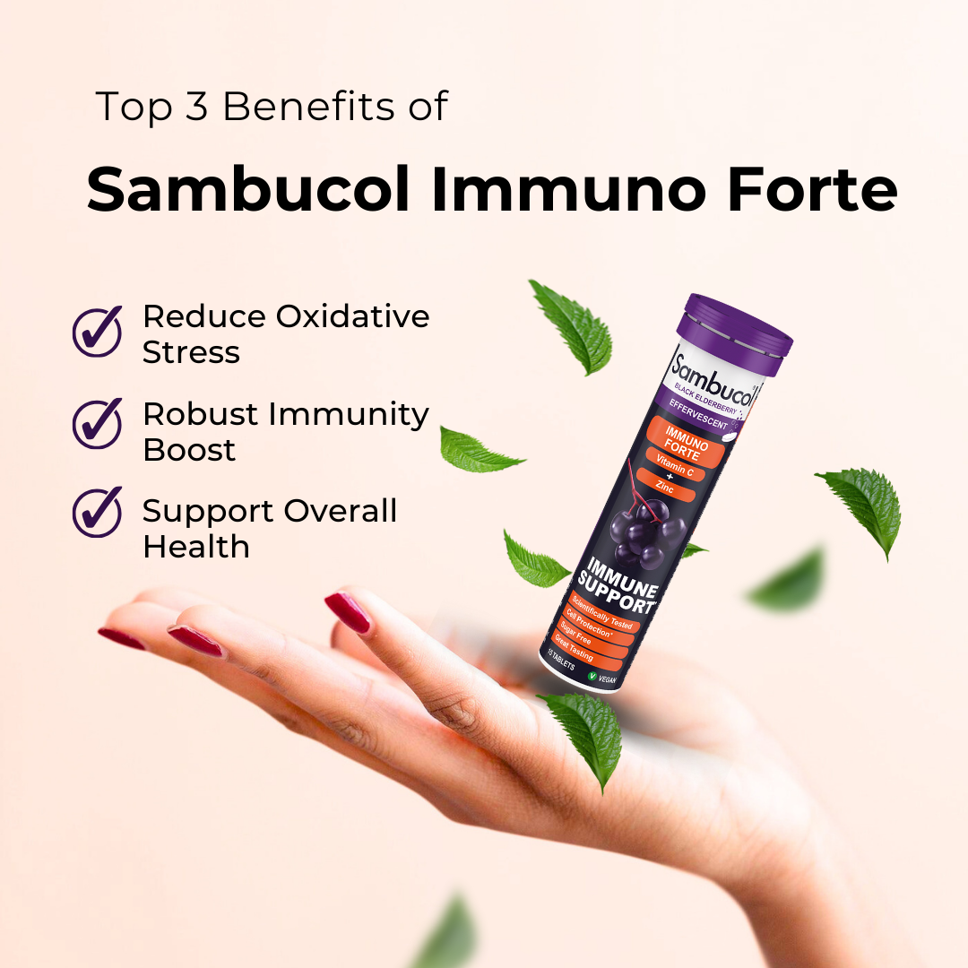 Sambucol Immuno Forte Effervescent, PLUS Vitamin C + Zinc, Immune Support, 15 Tablets - Ultimate Sup Singapore