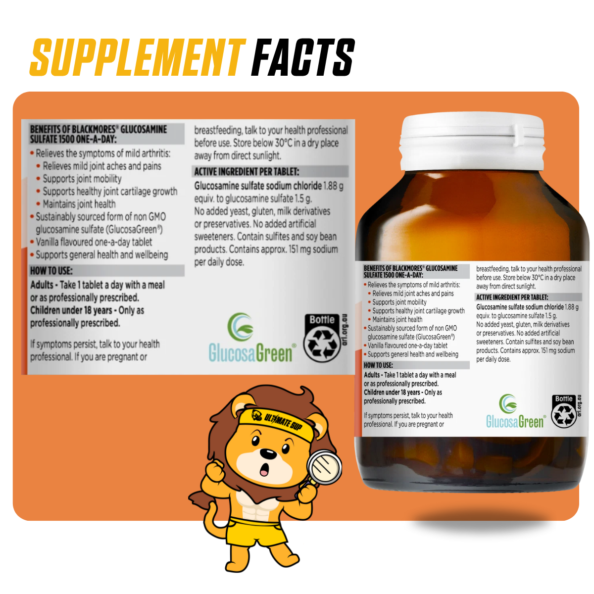 Blackmore, Glucosamine Sulfate, Joint supplement, 1500mg 180 tablets - Ultimate Sup Singapore