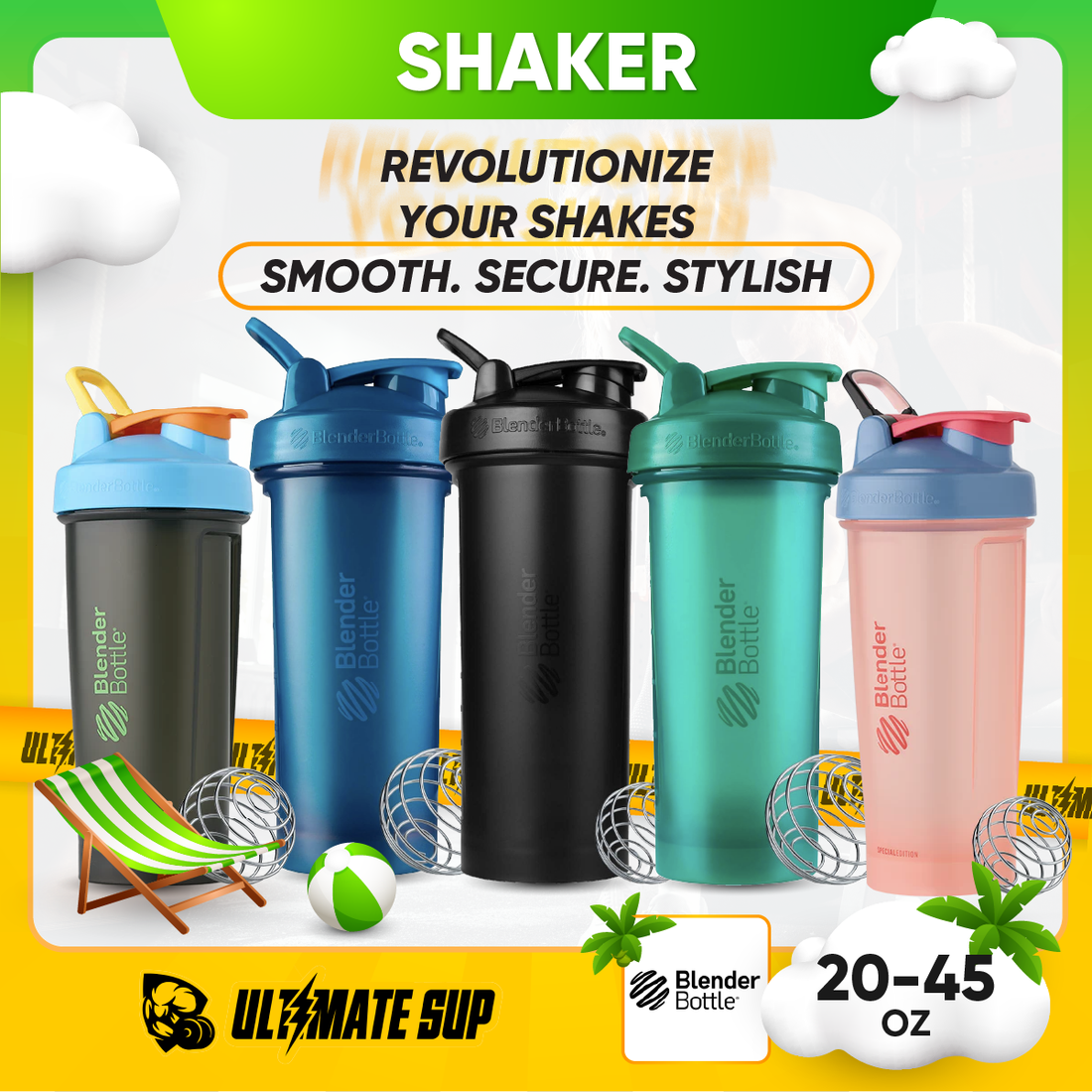 Blender Bottle, Classic Protein Shaker With Loop Version 2, 45oz - Ultimate Sup Singapore