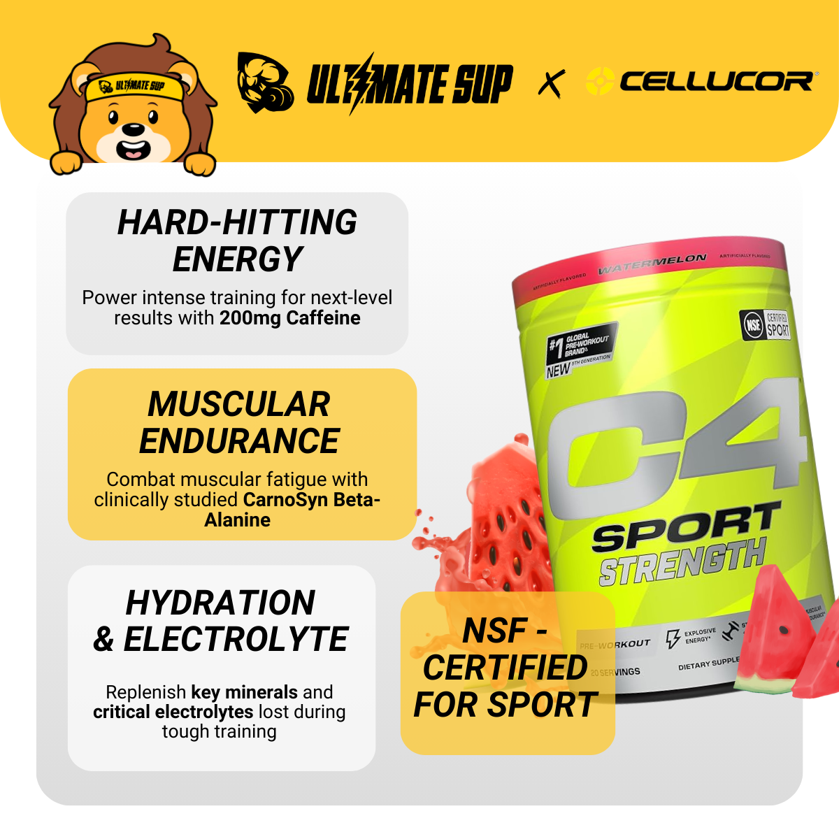 C4, Sport Strength Pre Workout Powder, 20sers - Ultimate Sup Singapore