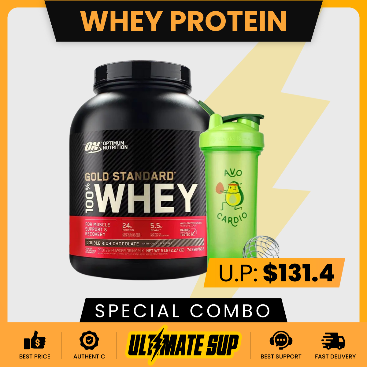 COMBO Optimum Nutrition Gold Standard 100% Whey Protein + Blender Bottle Classic V2 28oz - Ultimate Sup Singapore
