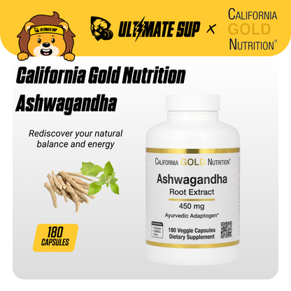 California Gold Nutrition, Ashwagandha 450 mg, 180 Veggie Capsules - Ultimate Sup Singapore