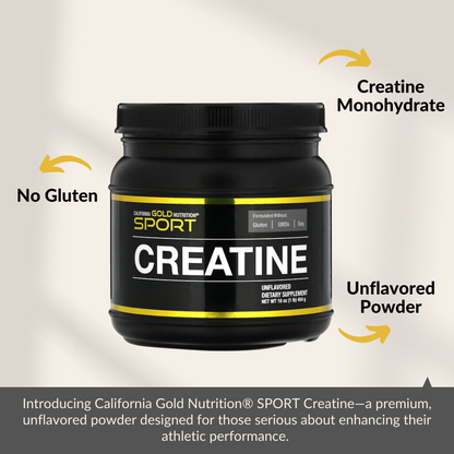 California Gold Nutrition, Creatine Monohydrate, Unflavored, Build Muscle, Gluten Free, No GMOs, No Soy, 16 oz (454 g) - Ultimate Sup Singapore