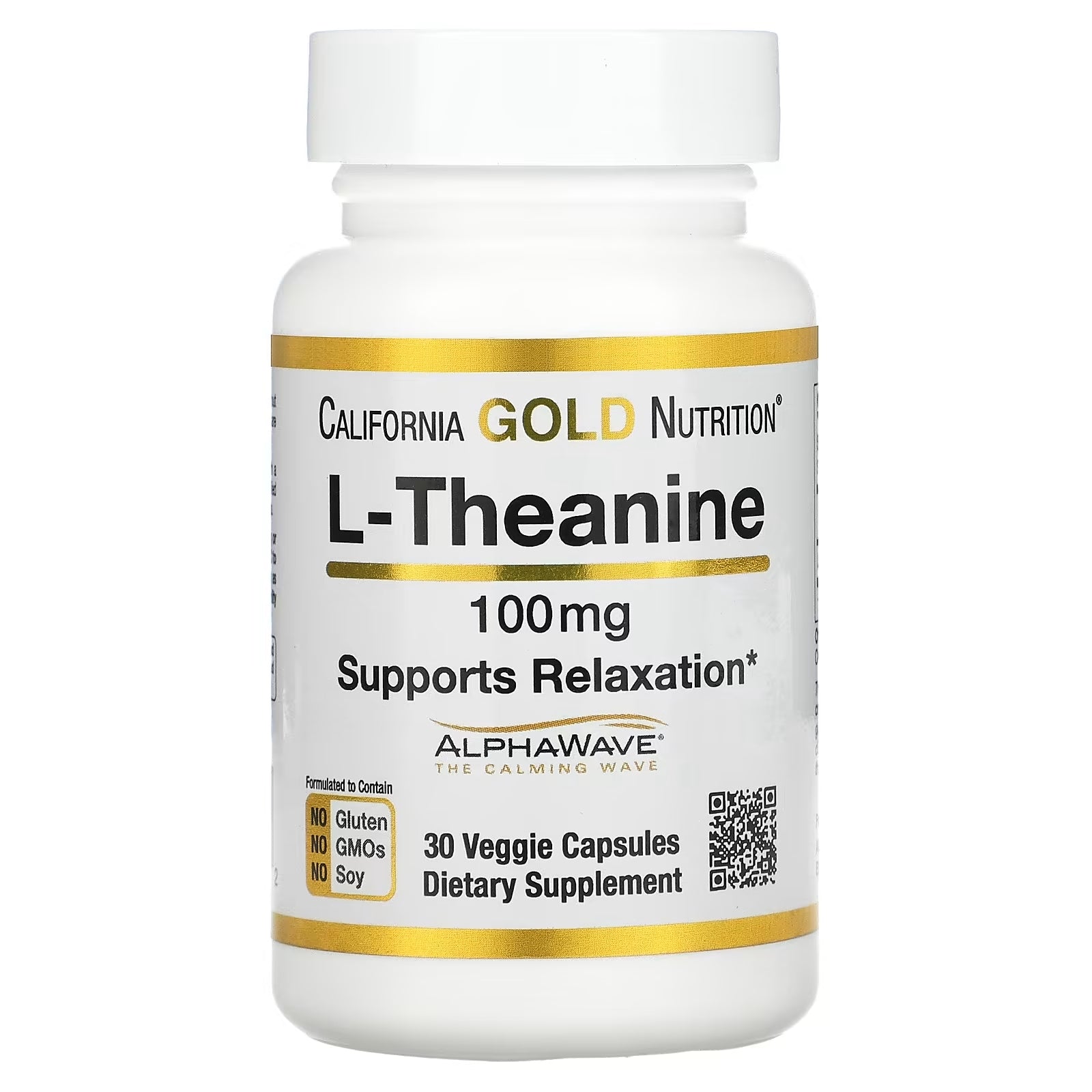 California Gold Nutrition, L-Theanine, AlphaWave, Supports Relaxation, Calm Focus, 200 mg, 30-60 VegCaps, 30-60 Sers - Ultimate Sup Singapore