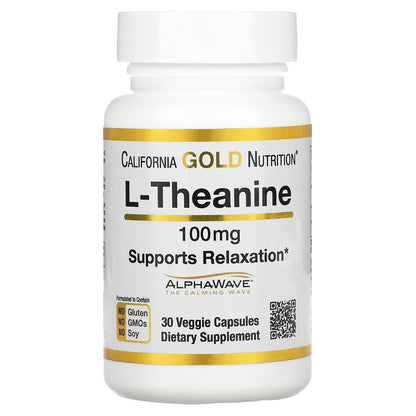 California Gold Nutrition, L-Theanine, AlphaWave, Supports Relaxation, Calm Focus, 200 mg, 30-60 VegCaps, 30-60 Sers - Ultimate Sup Singapore