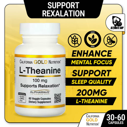 California Gold Nutrition, L-Theanine, AlphaWave, Supports Relaxation, Calm Focus, 200 mg, 30-60 VegCaps, 30-60 Sers - Ultimate Sup Singapore