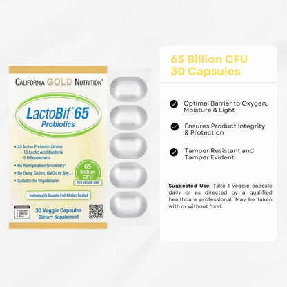 California Gold Nutrition, LactoBif Probiotics, 30 Billion CFU, 60 Veggie Capsules - Ultimate Sup Singapore