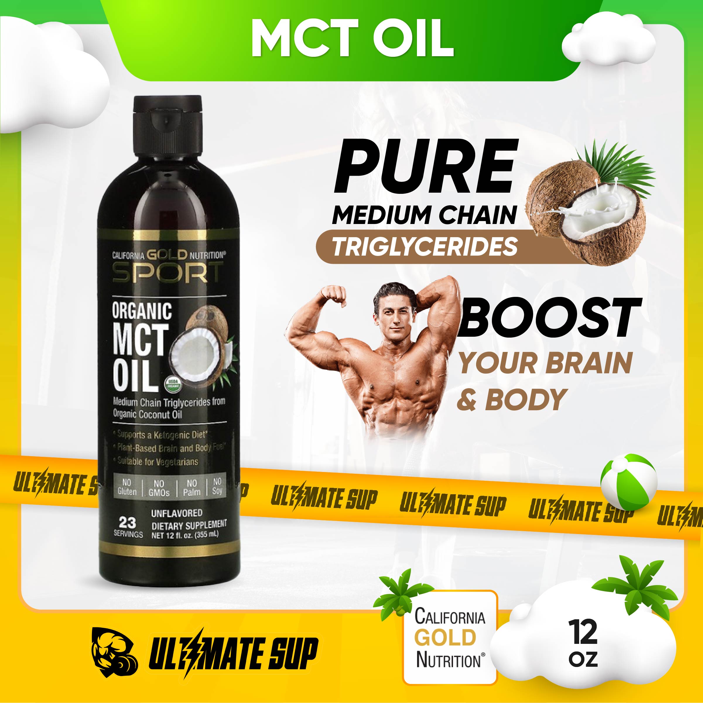 California Gold Nutrition | Organic MCT Oil | 12 - 32 fl oz (355 - 946 ml) - Ultimate Sup Singapore