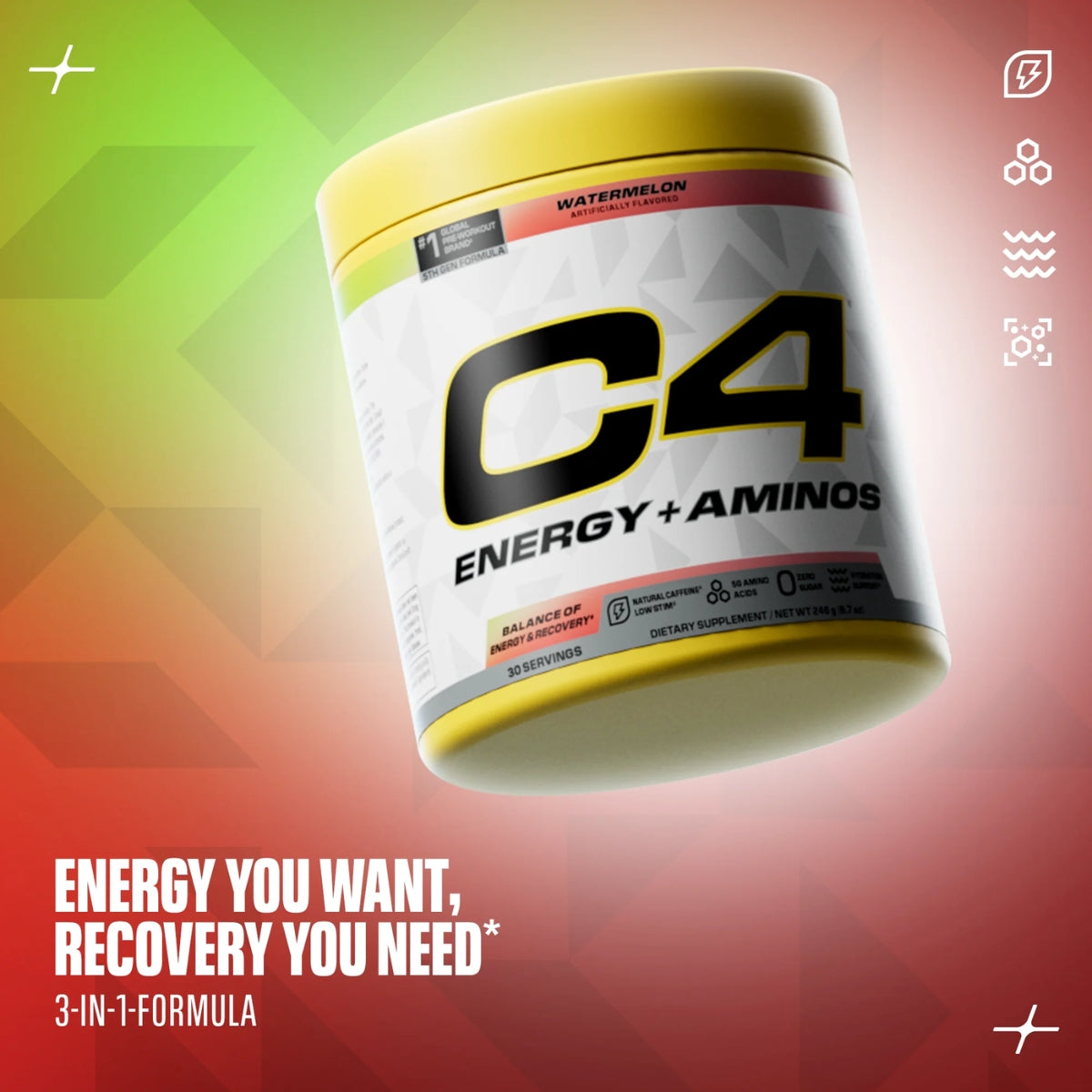 Cellucor C4 Energy + Aminos Powder, BCAAs & EAAs, Supports Recovery, Hydration 30 ser - Ultimate Sup Singapore