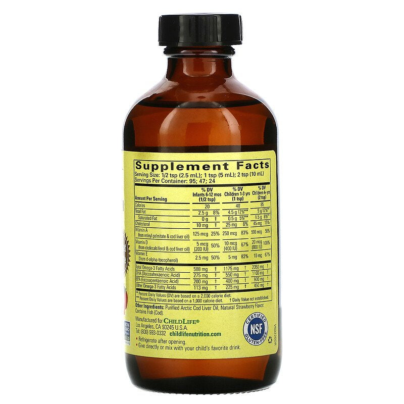 ChildLife, Pure Arctic Cod Liver Oil, Natural Strawberry, Supports Healthy Brain Function, 237ml - Ultimate Sup Singapore