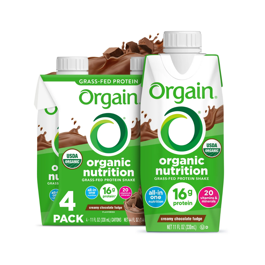 Orgain, Organic Nutrition, Nutritional Shake, Grass-Fed Protein, Vegan, 4 Pack, 11 fl oz - Ultimate Sup Singapore