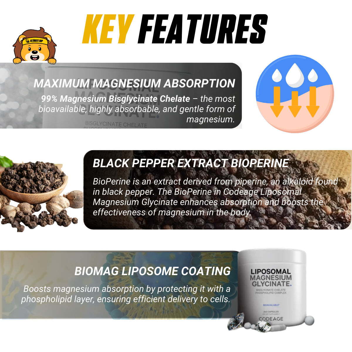 Codeage, Liposomal Magnesium Glycinate, 120-240 Vegetable Capsules - Ultimate Sup Singapore