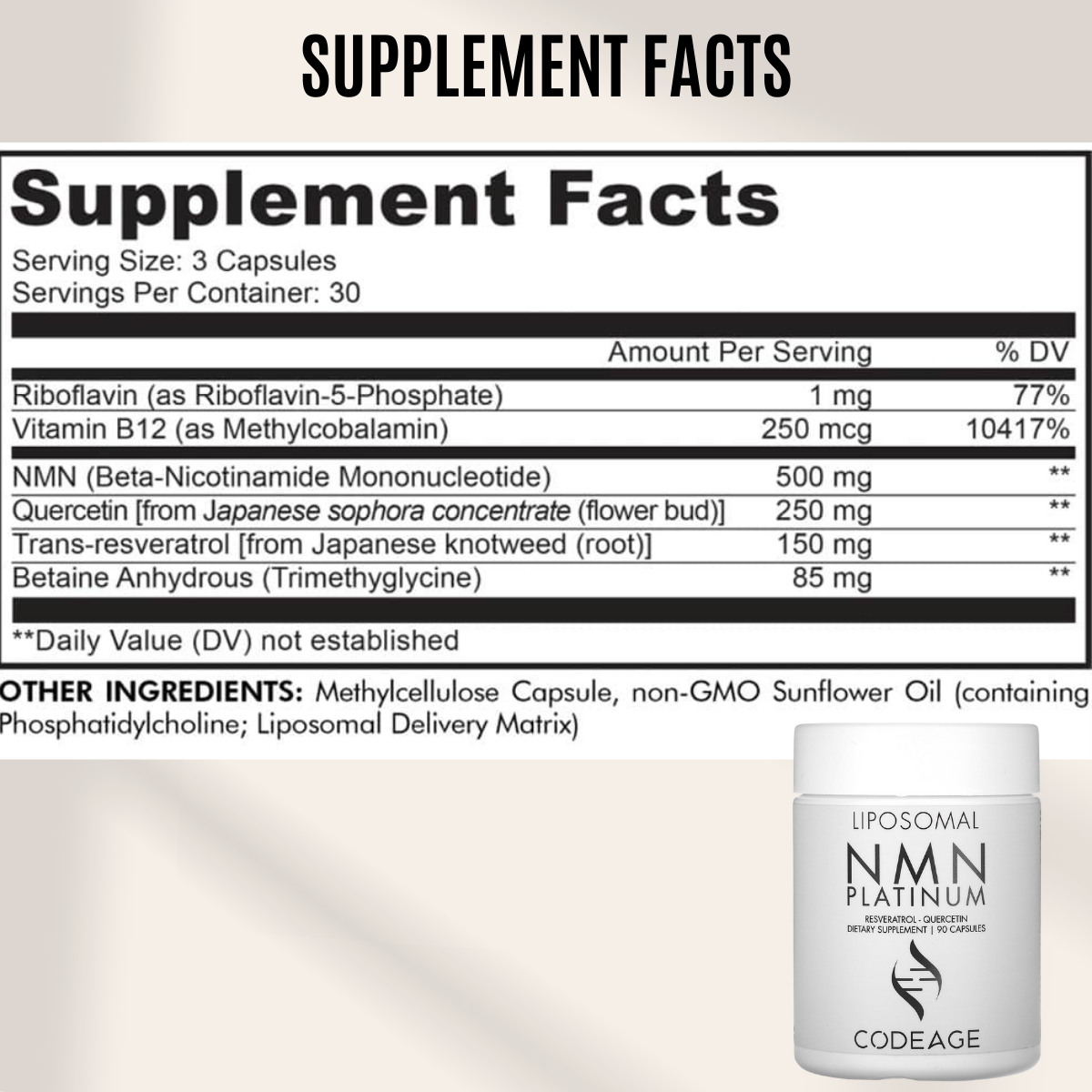 Codeage | Liposomal NMN Platinum | Resveratrol | Quercetin | 90 Capsules - Ultimate Sup Singapore