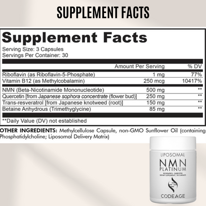 Codeage | Liposomal NMN Platinum | Resveratrol | Quercetin | 90 Capsules - Ultimate Sup Singapore