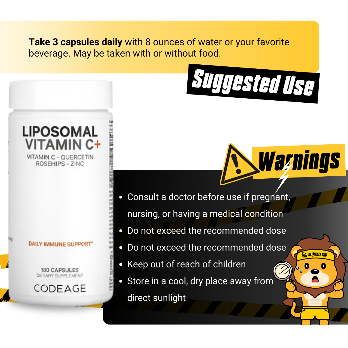 Codeage, Liposomal Vitamin C+, Quercetin, Rosehips, Zinc, Support Immune System, 180 Capsules - Ultimate Sup Singapore