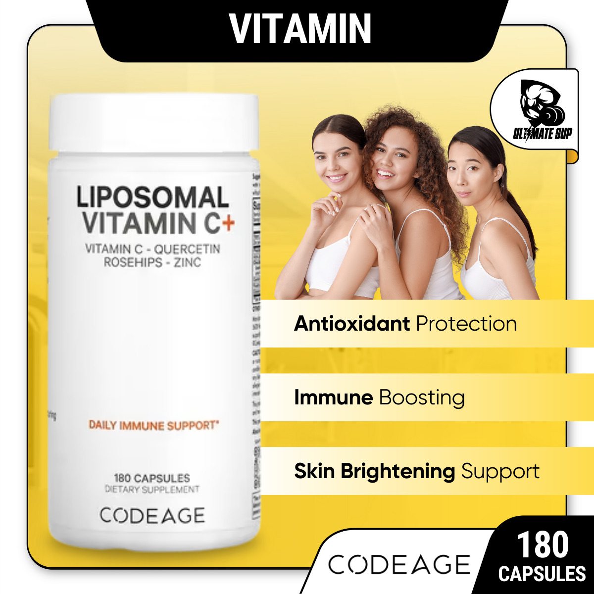Codeage, Liposomal Vitamin C+, Quercetin, Rosehips, Zinc, Support Immune System, 180 Capsules - Ultimate Sup Singapore