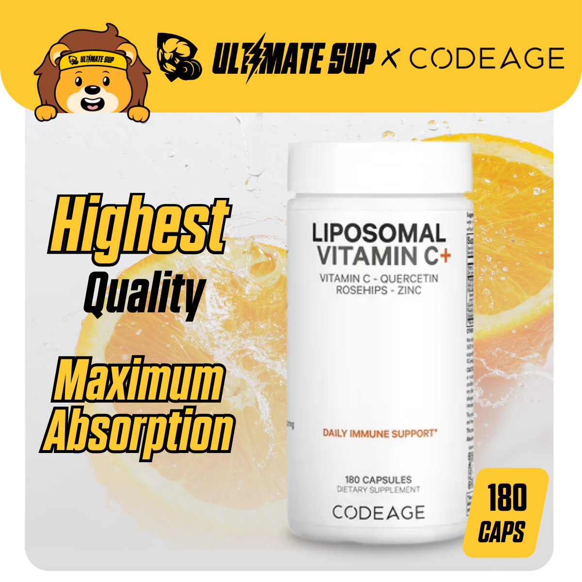 Codeage, Liposomal Vitamin C+, Quercetin, Rosehips, Zinc, Support Immune System, 180 Capsules - Ultimate Sup Singapore
