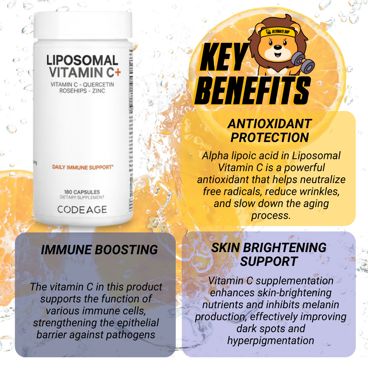 Codeage, Liposomal Vitamin C+, Quercetin, Rosehips, Zinc, Support Immune System, 180 Capsules - Ultimate Sup Singapore