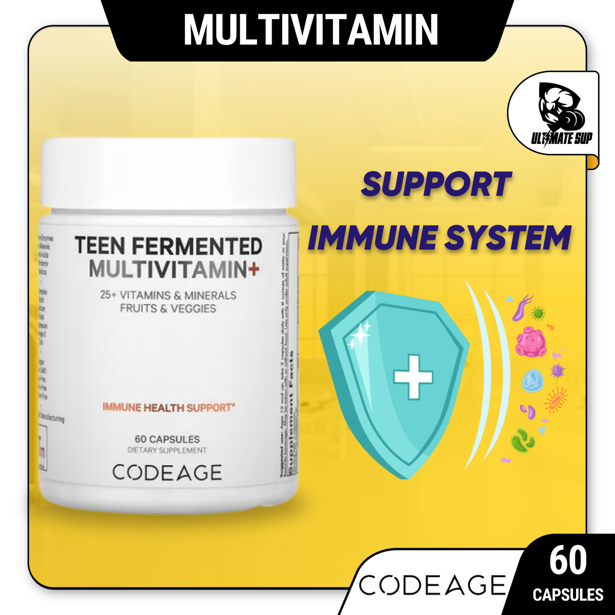 Codeage, Teen Fermented Multivitamin+, Immune Health Support, 60 Capsules - Ultimate Sup Singapore