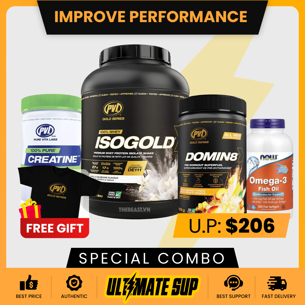 Combo IMPROVE PERFORMANCE, PVL Iso Gold 5lb + PVL 100% Pure Creatine ...