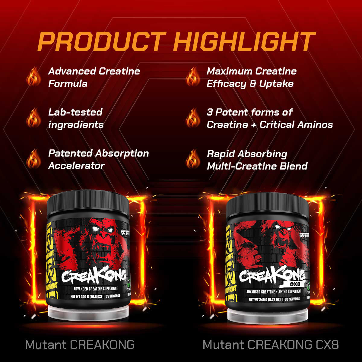 Combo MUSCLE & STRENGTH STACK, Mutant Whey 5lb + Creakong 300g + Mutant BCAA 9.7+ Mutant Madness 504g, Increase Strength - Ultimate Sup Singapore