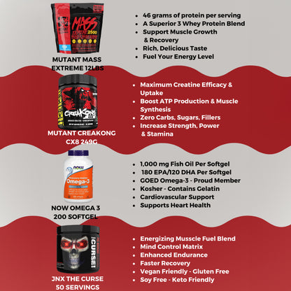 Combo ULTIMATE PERFORMANCE, Mutant Mass Extreme 2500 12lbs + CreaKong 300g + Omega 3 200s + JNX The Curse, Mass Gainer - Ultimate Sup Singapore
