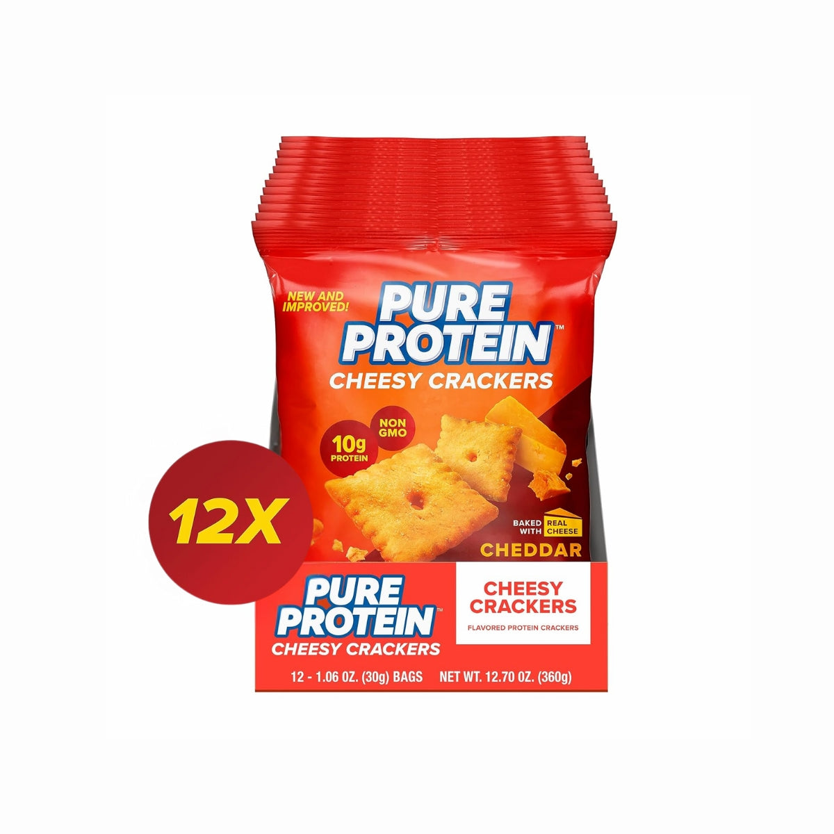 Pure Protein Cheddar Cheesy Crackers, 10g Protein, Low Sugar, Real Cheese, No Trans Fat, Non-GMO, 12 Bags - Ultimate Sup Singapore