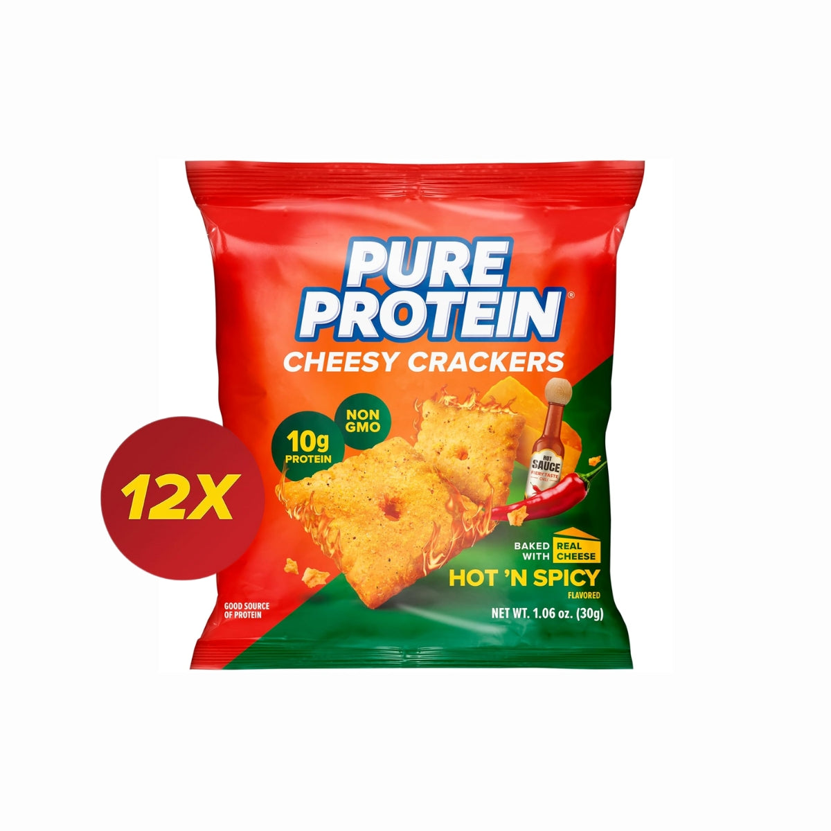 Pure Protein Cheddar Cheesy Crackers, 10g Protein, Low Sugar, Real Cheese, No Trans Fat, Non-GMO, 12 Bags - Ultimate Sup Singapore