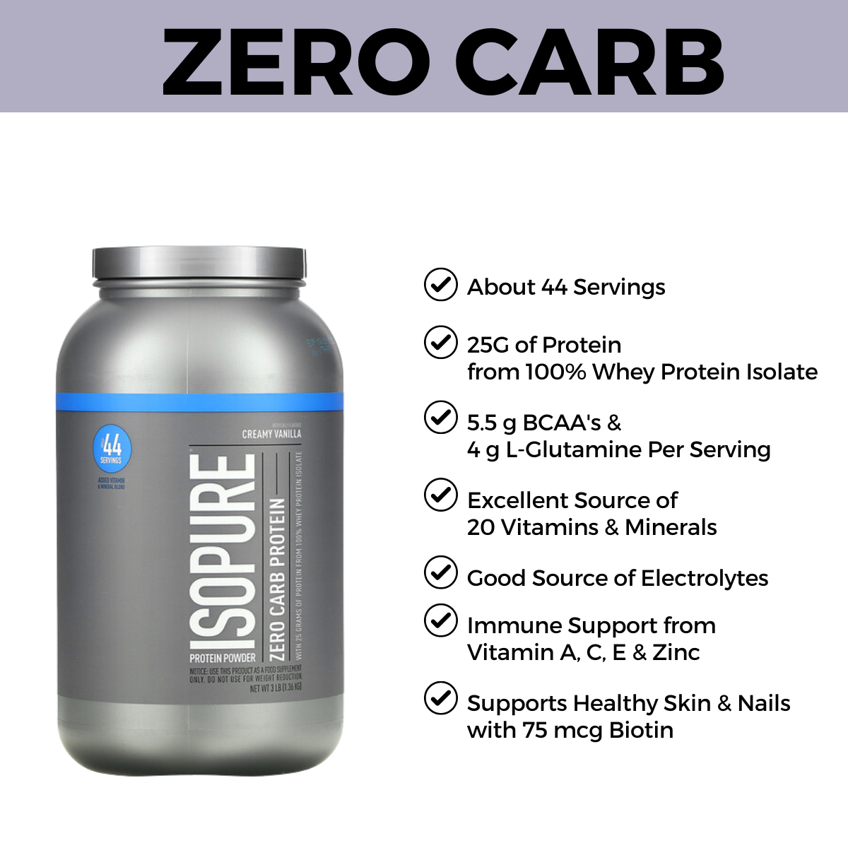 Isopure, Zero Carb Protein, 1-3lb - Ultimate Sup Singapore