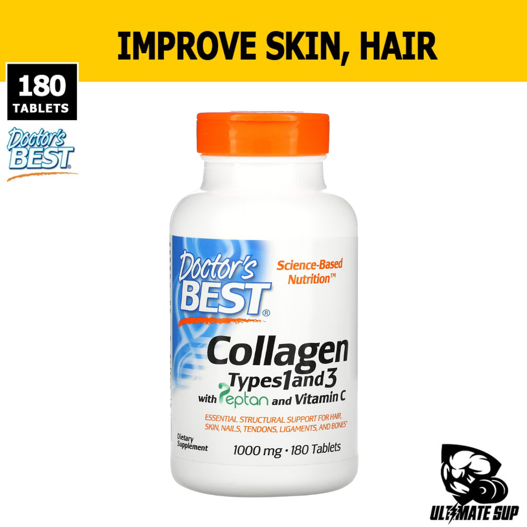 Doctor's Best, Collagen Types 1 and 3 with Vitamin C, 1,000 mg, 180 Tablets - Ultimate Sup Singapore