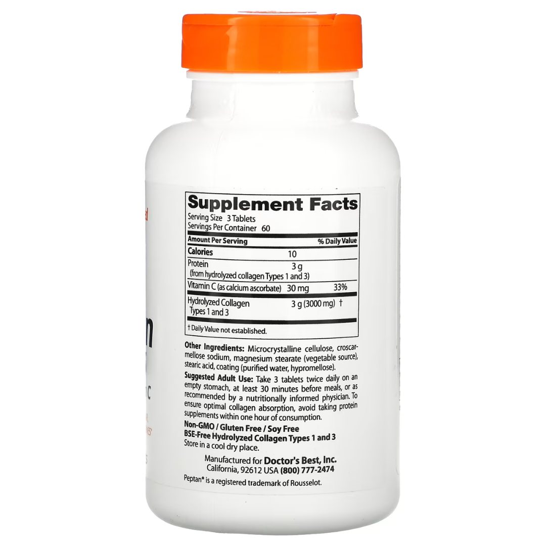 Doctor's Best, Collagen Types 1 and 3 with Vitamin C, 1,000 mg, 180 Tablets - Ultimate Sup Singapore