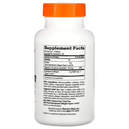 Doctor's Best, Collagen Types 1 and 3 with Vitamin C, 1,000 mg, 180 Tablets - Ultimate Sup Singapore