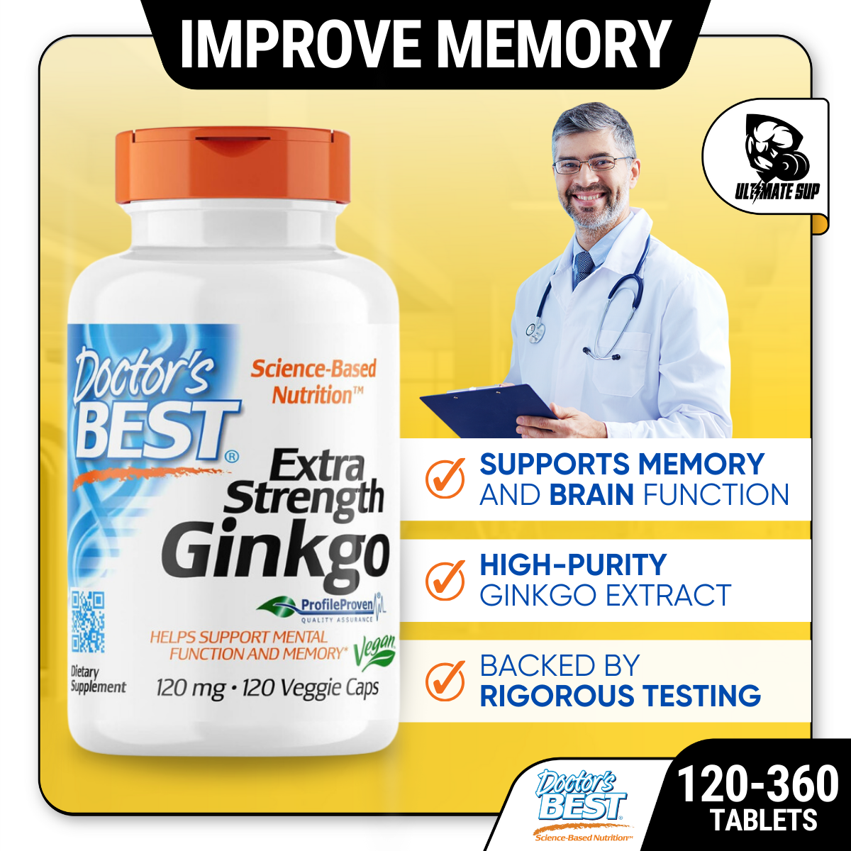 Doctor's Best, Extra Strength Ginkgo, 120 mg, 120 Veggie Caps - Ultimate Sup Singapore