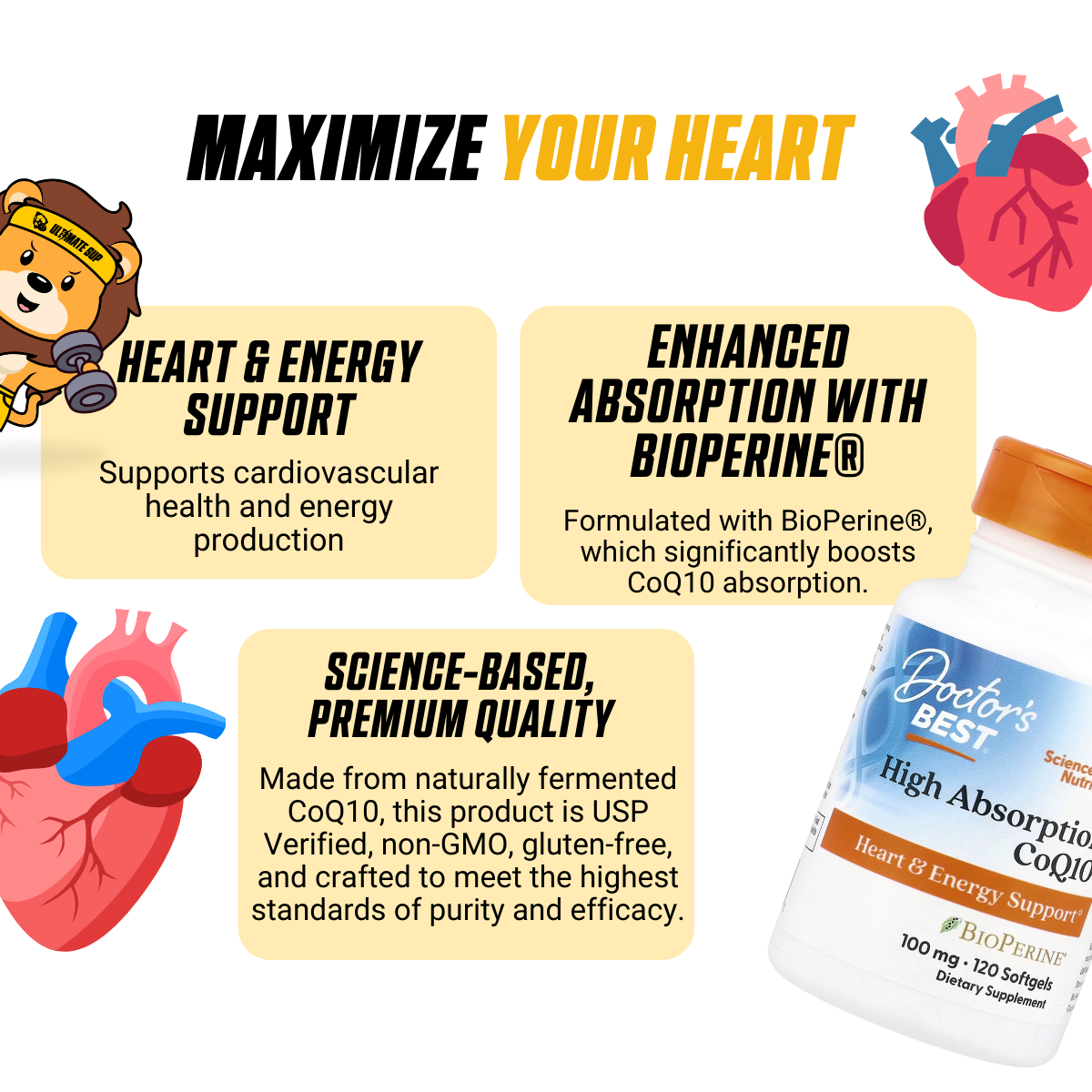 Doctor's Best, High Absorption CoQ10 With BioPerine, Support Heart & Energy, 90-360 Softgels - Ultimate Sup Singapore