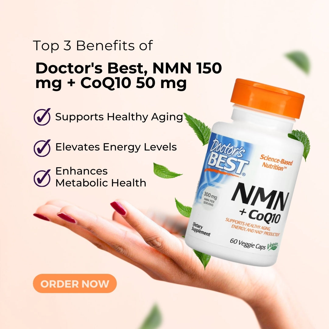 Doctor's Best, NMN 150 mg, CoQ10 50 mg, Anti Aging, Supports Energy Levels, NAD Production, 60 Veggie Caps, 30 servings - Ultimate Sup Singapore