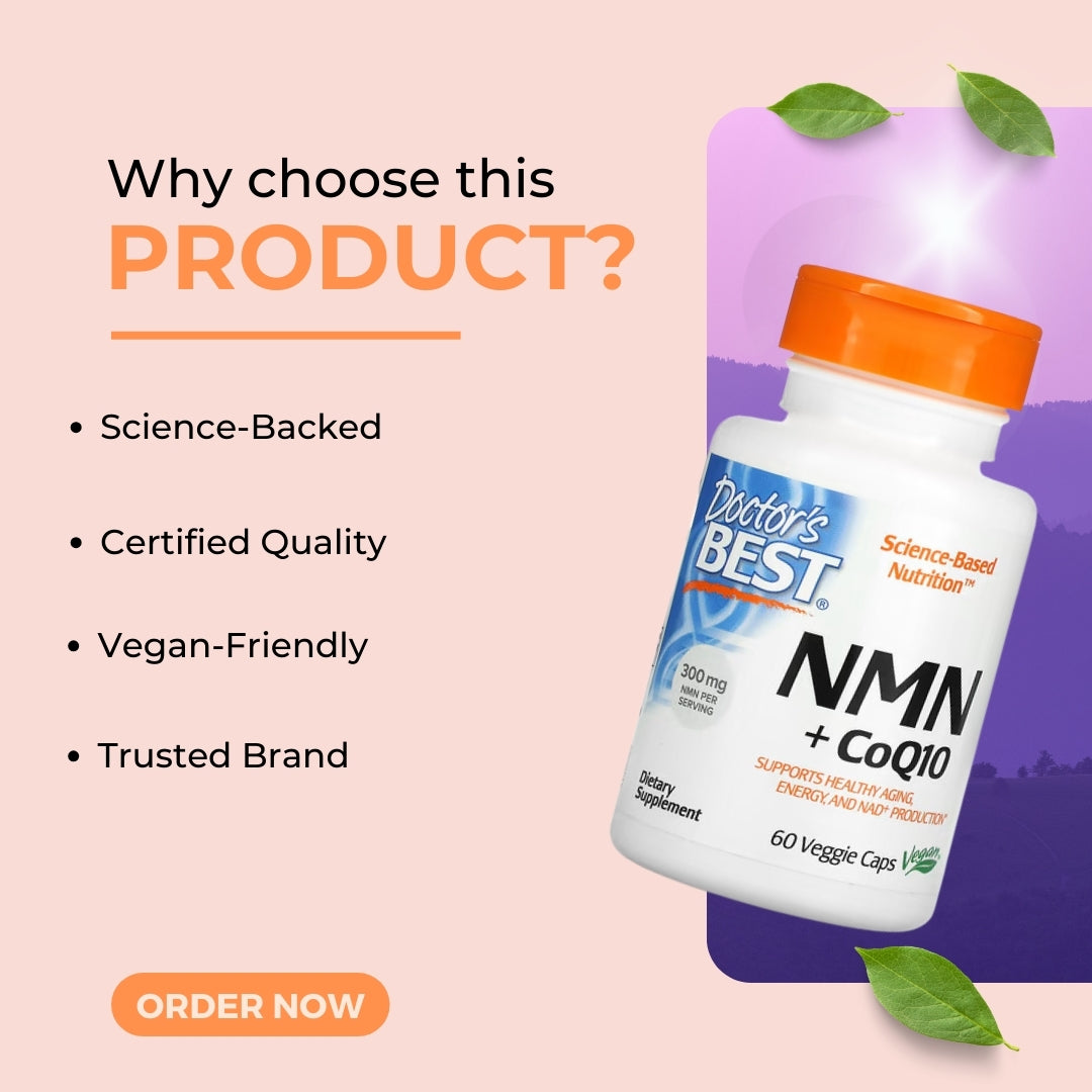 Doctor's Best, NMN 150 mg, CoQ10 50 mg, Anti Aging, Supports Energy Levels, NAD Production, 60 Veggie Caps, 30 servings - Ultimate Sup Singapore