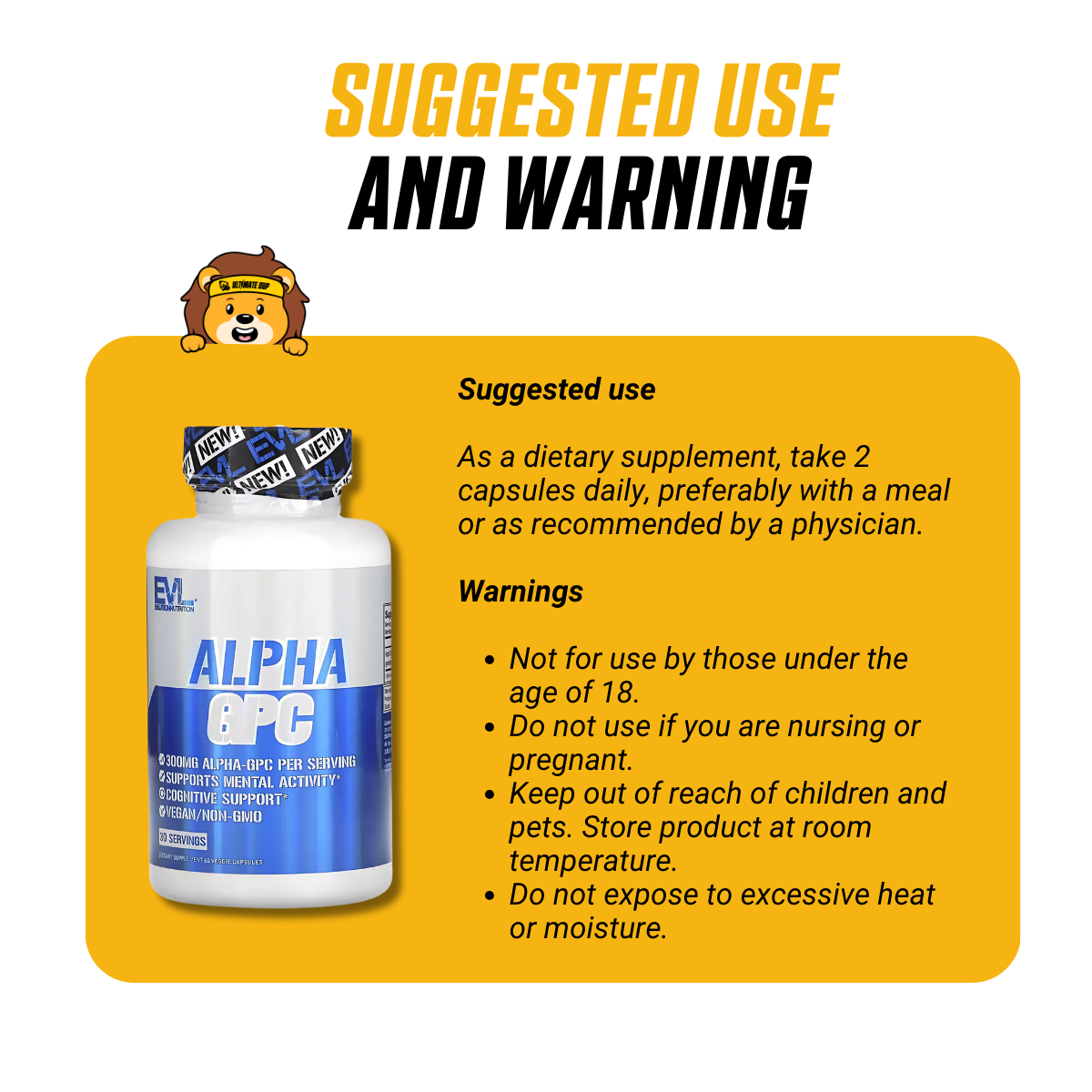 EVLution Nutrition, Alpha GPC, Enhance Focus & Attention, Physical Performance, Support Memory & Learning, 60 Veg Caps - Ultimate Sup Singapore