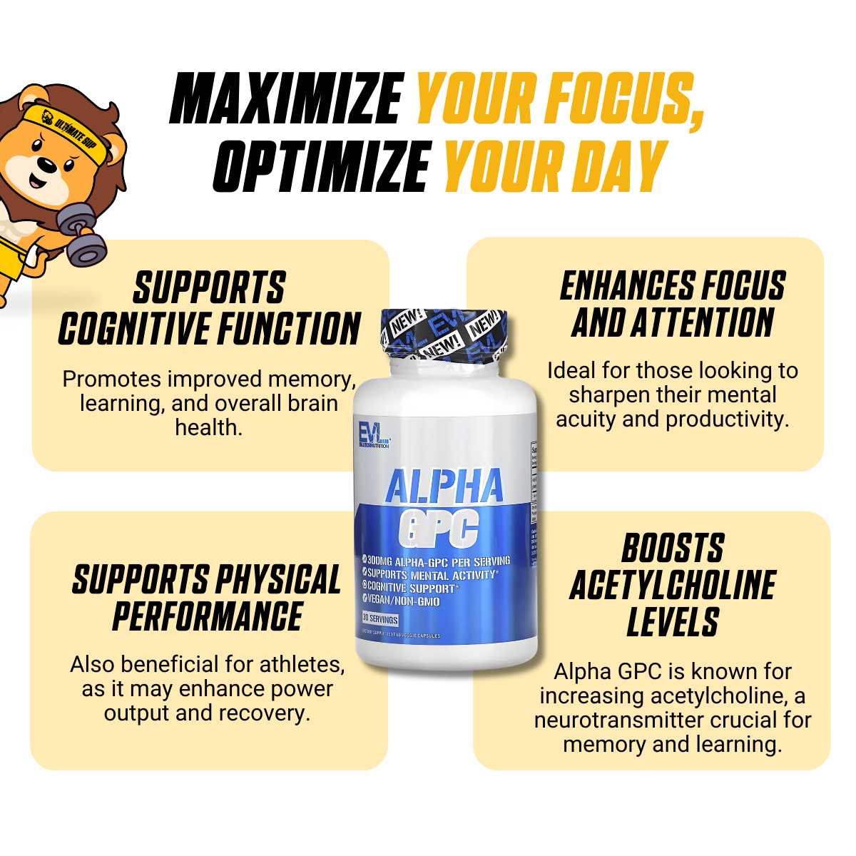 EVLution Nutrition, Alpha GPC, Enhance Focus & Attention, Physical Performance, Support Memory & Learning, 60 Veg Caps - Ultimate Sup Singapore