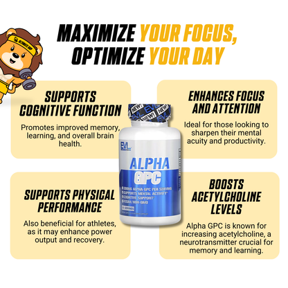 EVLution Nutrition, Alpha GPC, Enhance Focus & Attention, Physical Performance, Support Memory & Learning, 60 Veg Caps - Ultimate Sup Singapore