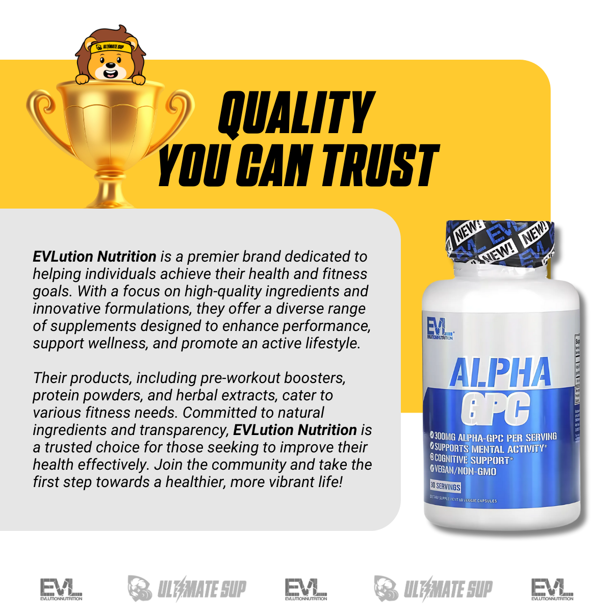 EVLution Nutrition, Alpha GPC, Enhance Focus & Attention, Physical Performance, Support Memory & Learning, 60 Veg Caps - Ultimate Sup Singapore