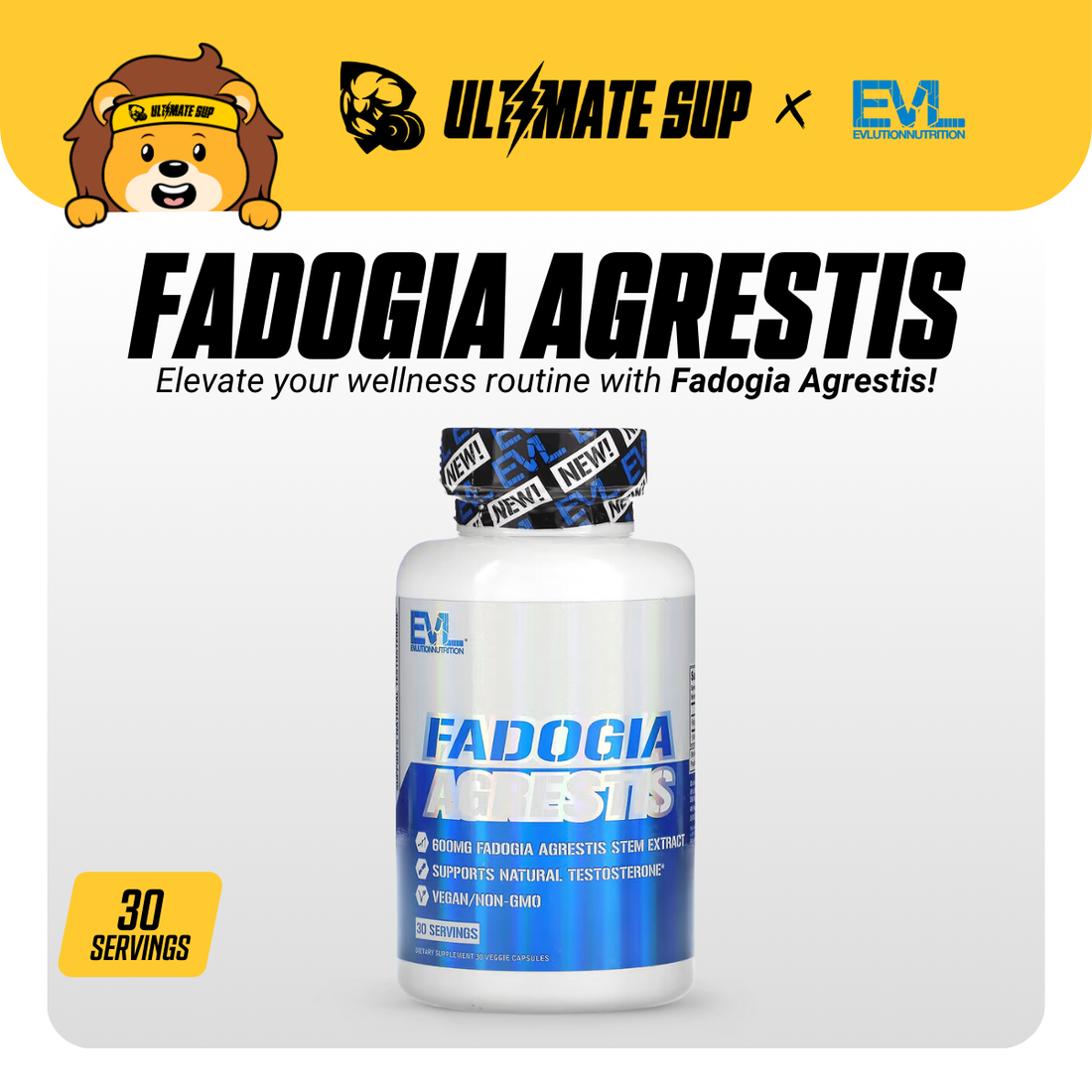 EVLution Nutrition, Fadogia Agrestis, Testosterone Booster, 600 mg, 30 Veggie Capsules - Ultimate Sup Singapore
