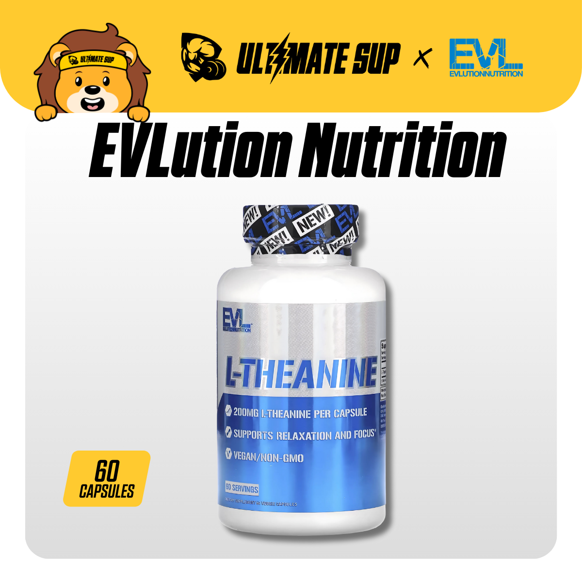 EVLution Nutrition, L-Theanine, 200 mg, 60 Veggie Capsules - Ultimate Sup Singapore
