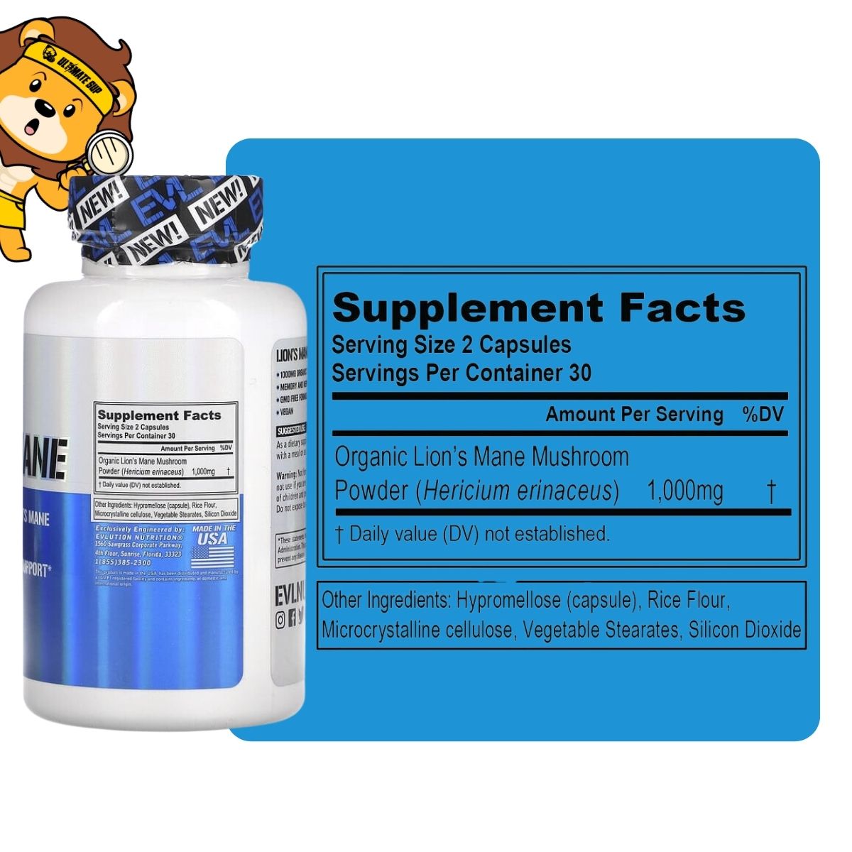 EVLution Nutrition, Lion's Mane, 60 Veggie Capsules - Ultimate Sup Singapore