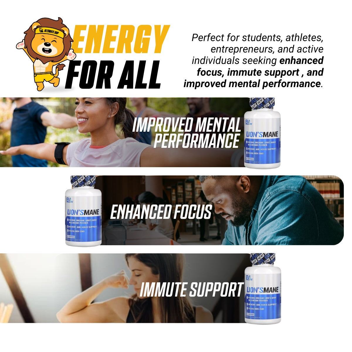 EVLution Nutrition, Lion's Mane, 60 Veggie Capsules - Ultimate Sup Singapore