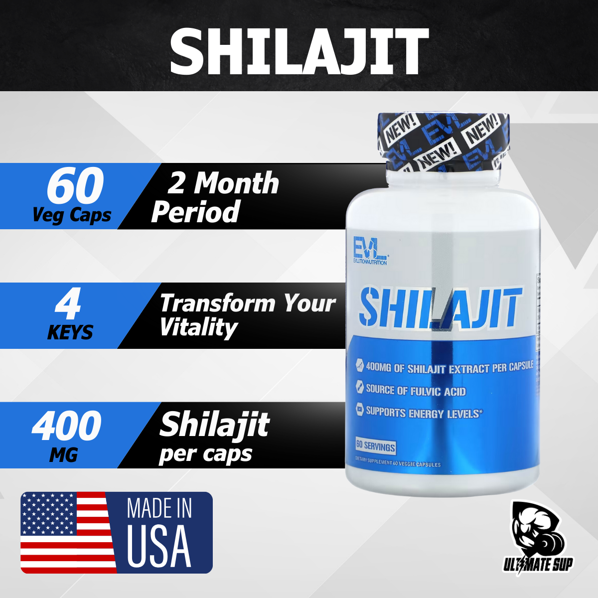 EVLution Nutrition, Shilajit, Enhanced Health Effectiveness, Energy Booster, 60 Veggie Capsules - Ultimate Sup Singapore