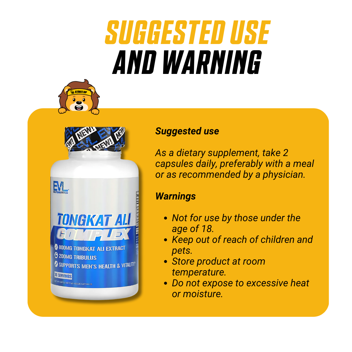EVLution Nutrition, Tongkat Ali Complex, 800 mg, 60 Veggie Capsules - Ultimate Sup Singapore