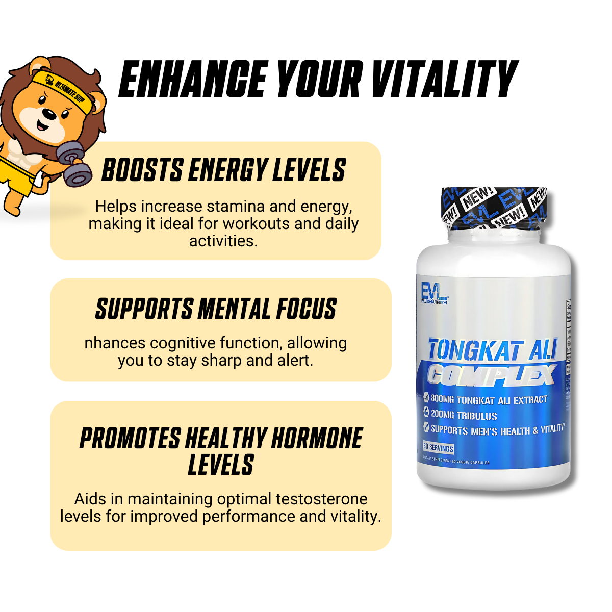 EVLution Nutrition, Tongkat Ali Complex, 800 mg, 60 Veggie Capsules - Ultimate Sup Singapore